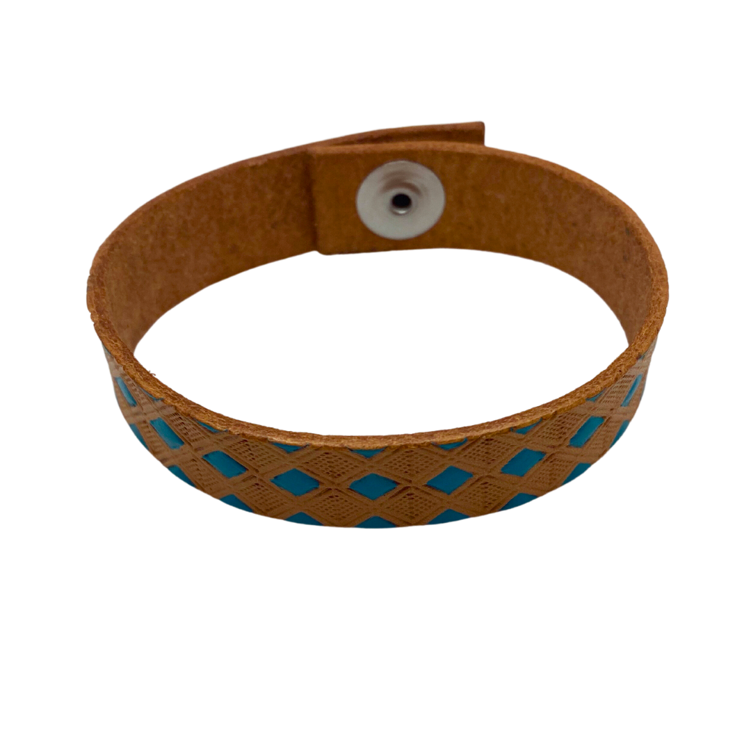 Teal Diamonds Leather Bracelet