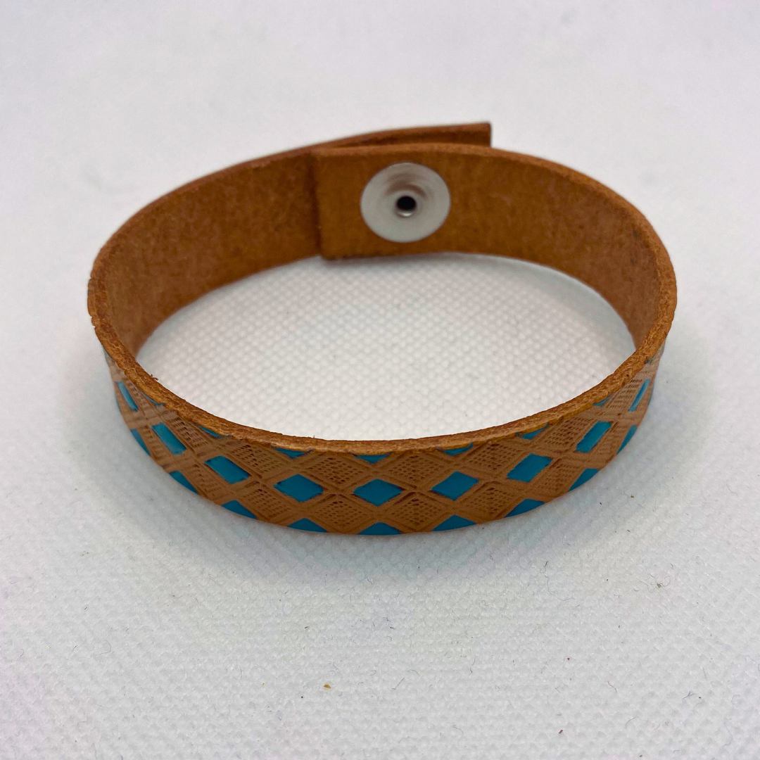 Teal Diamonds Leather Bracelet