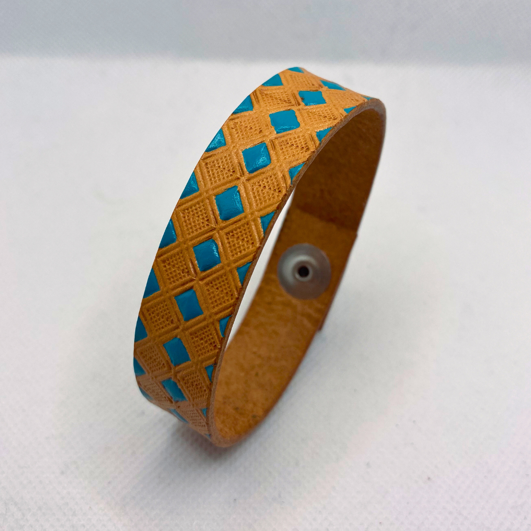 Teal Diamonds Leather Bracelet
