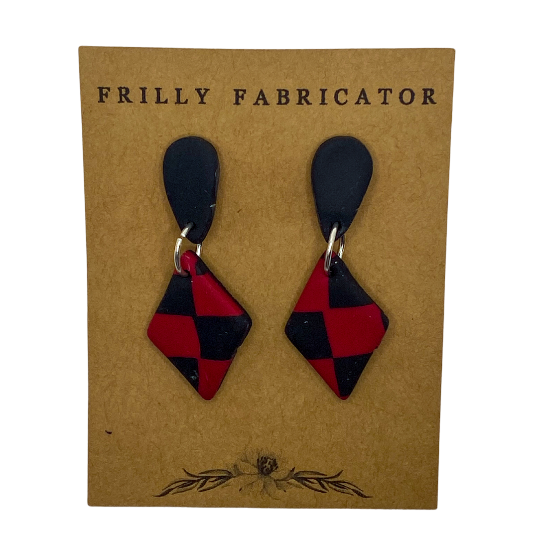 Red and Black Checkered Clay Earrings