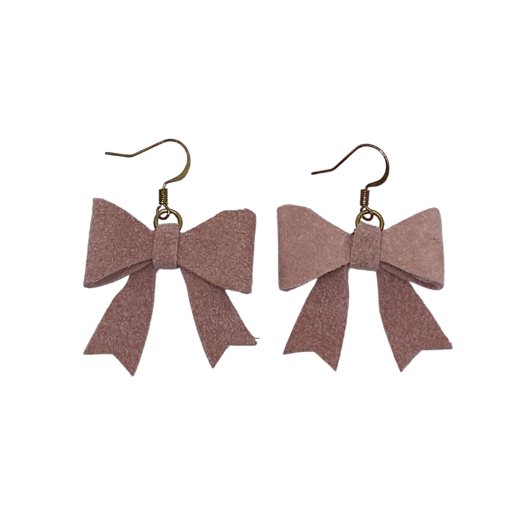 Dusty Rose Leather Bow Earrings
