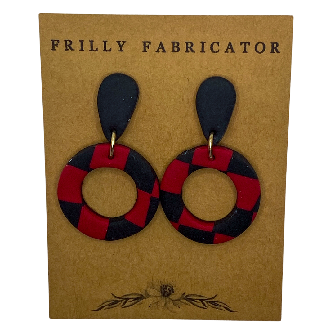 Red and Black Checkered Clay Earrings