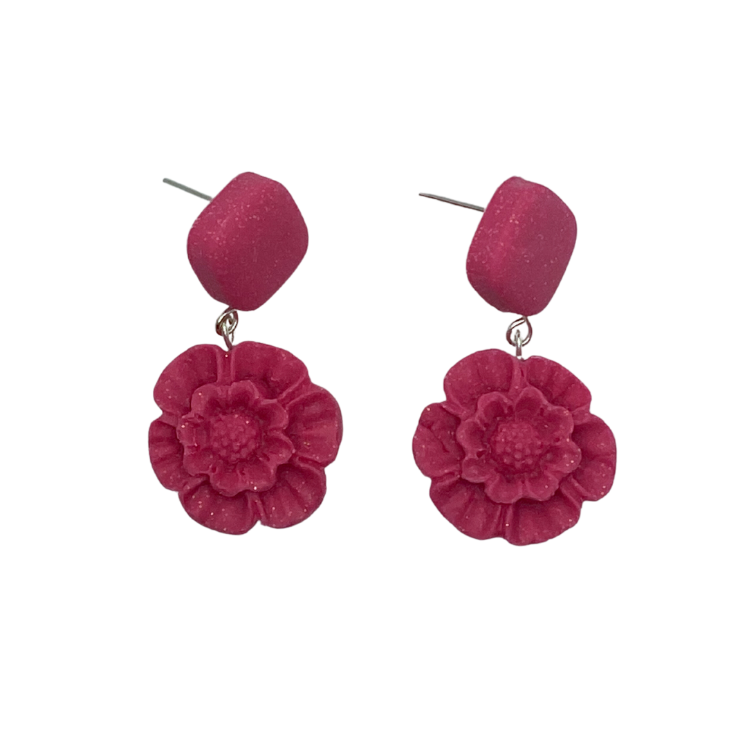 Pink Shimmery Flower Polymer Clay Earrings