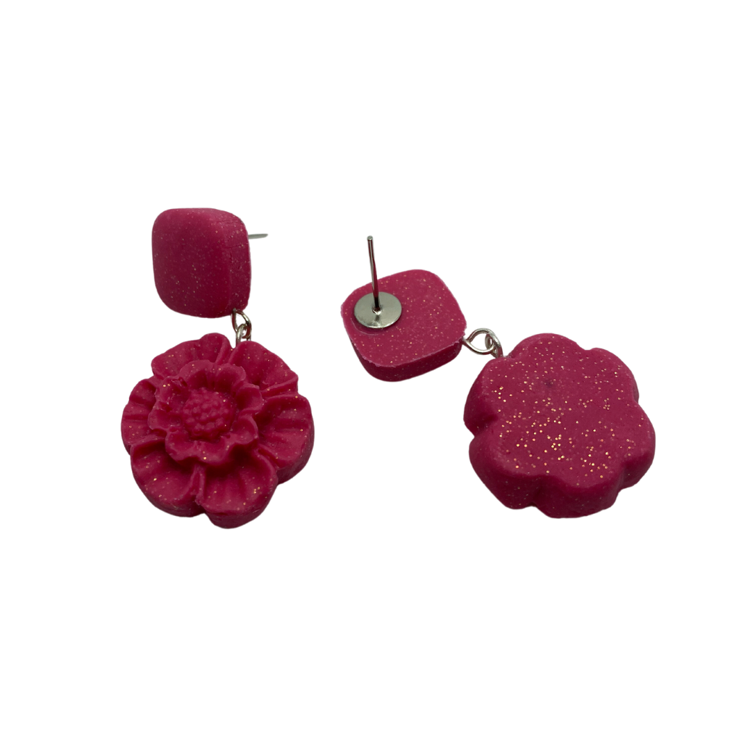Pink Shimmery Flower Polymer Clay Earrings