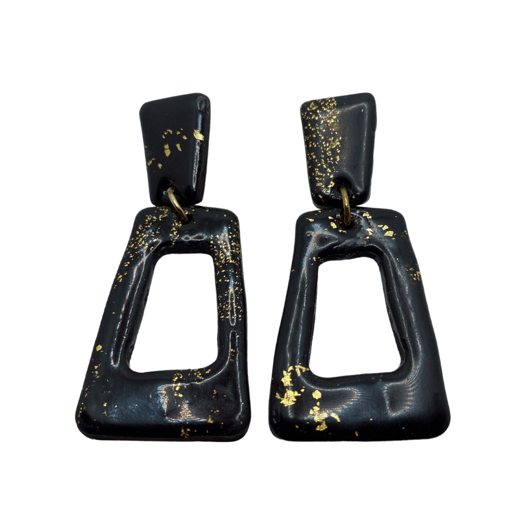 Statement Black and Gold Polymer Clay Earrings