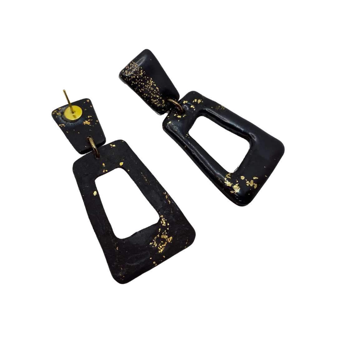 Statement Black and Gold Polymer Clay Earrings