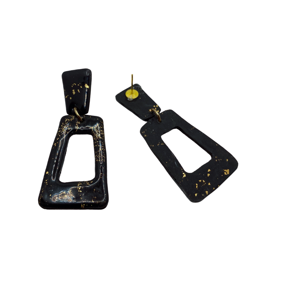 Statement Black and Gold Polymer Clay Earrings