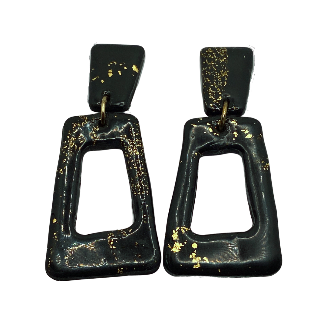 Statement Black and Gold Polymer Clay Earrings