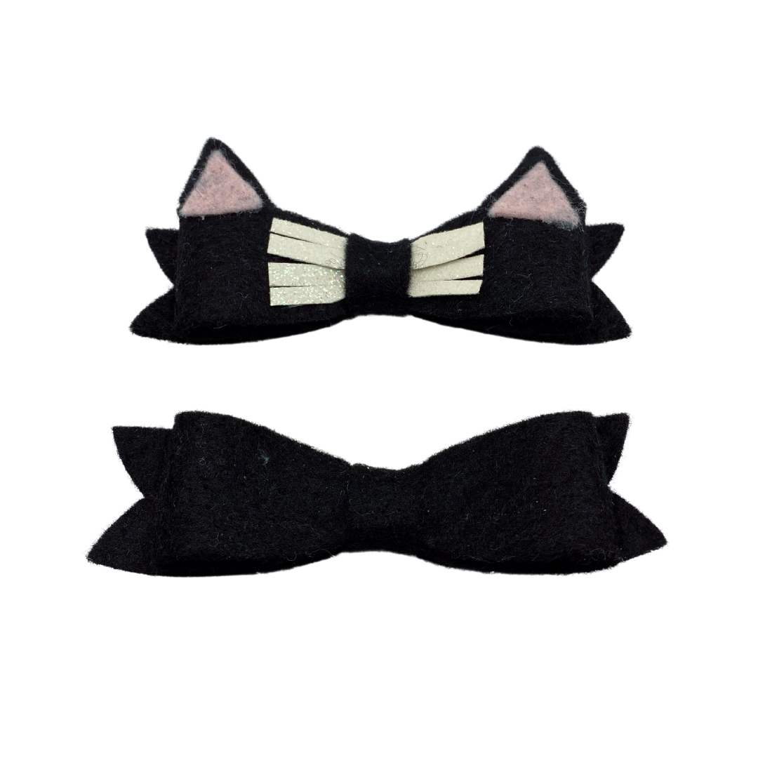 Black Cat Hair Clip Barrette Set
