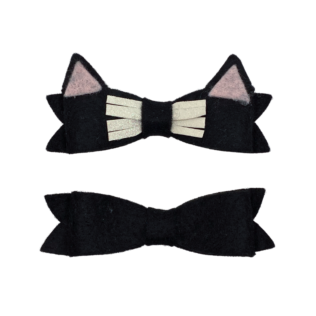 Black Cat Hair Clip Barrette Set