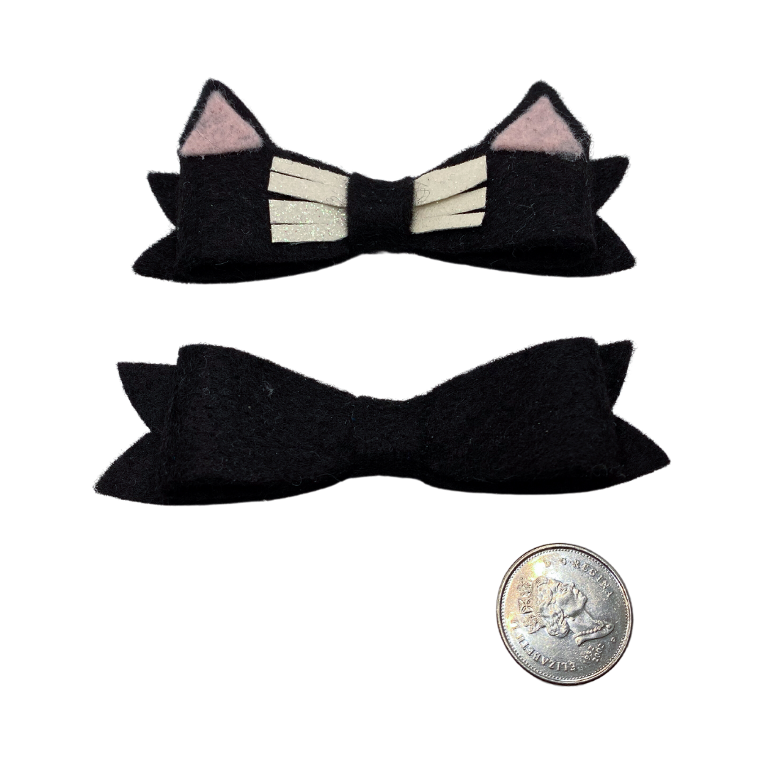 Black Cat Hair Clip Barrette Set