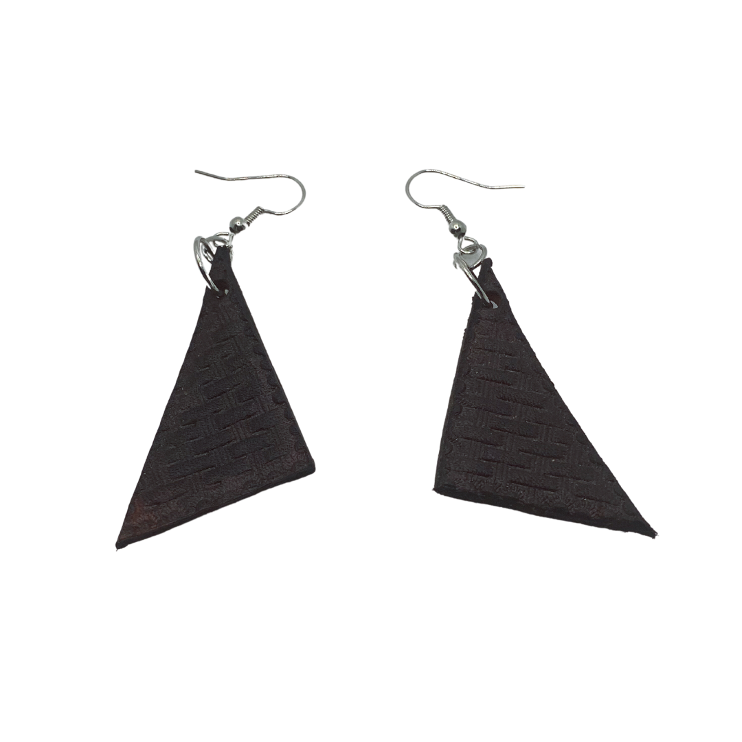 Dark Basket Weave Triangle Leather Earrings