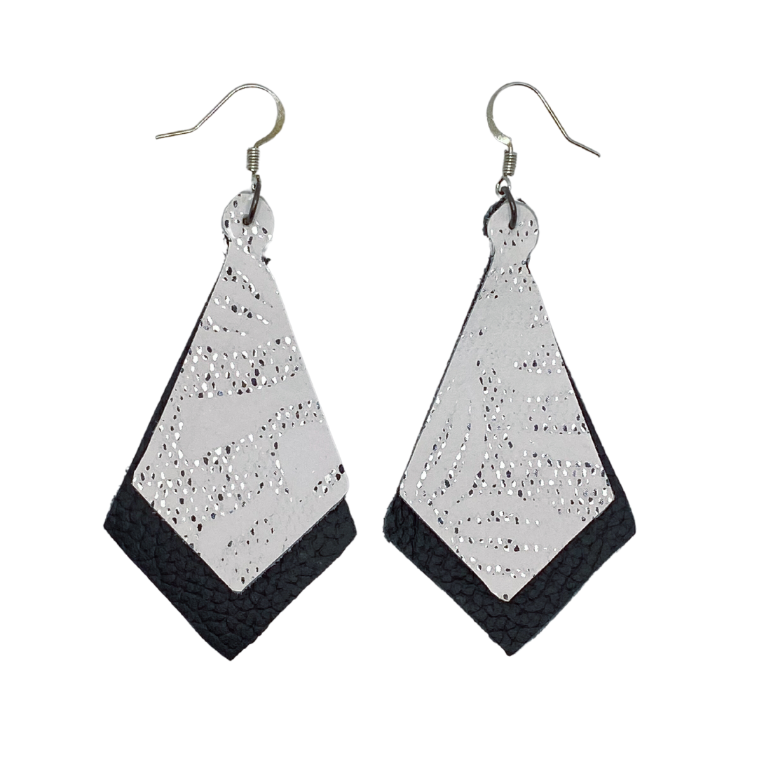 Black and White Diamond Leather Earrings