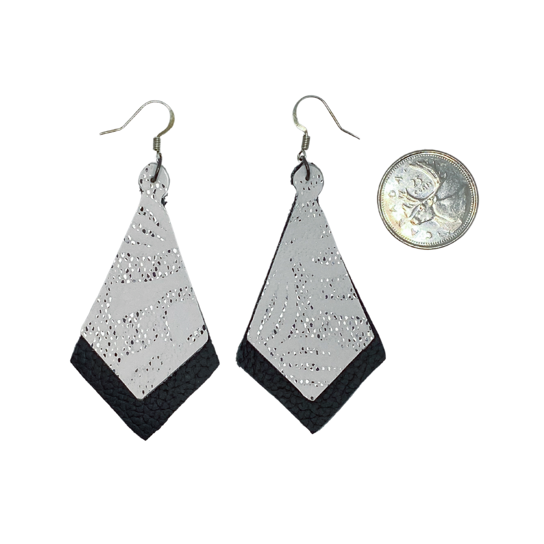 Black and White Diamond Leather Earrings