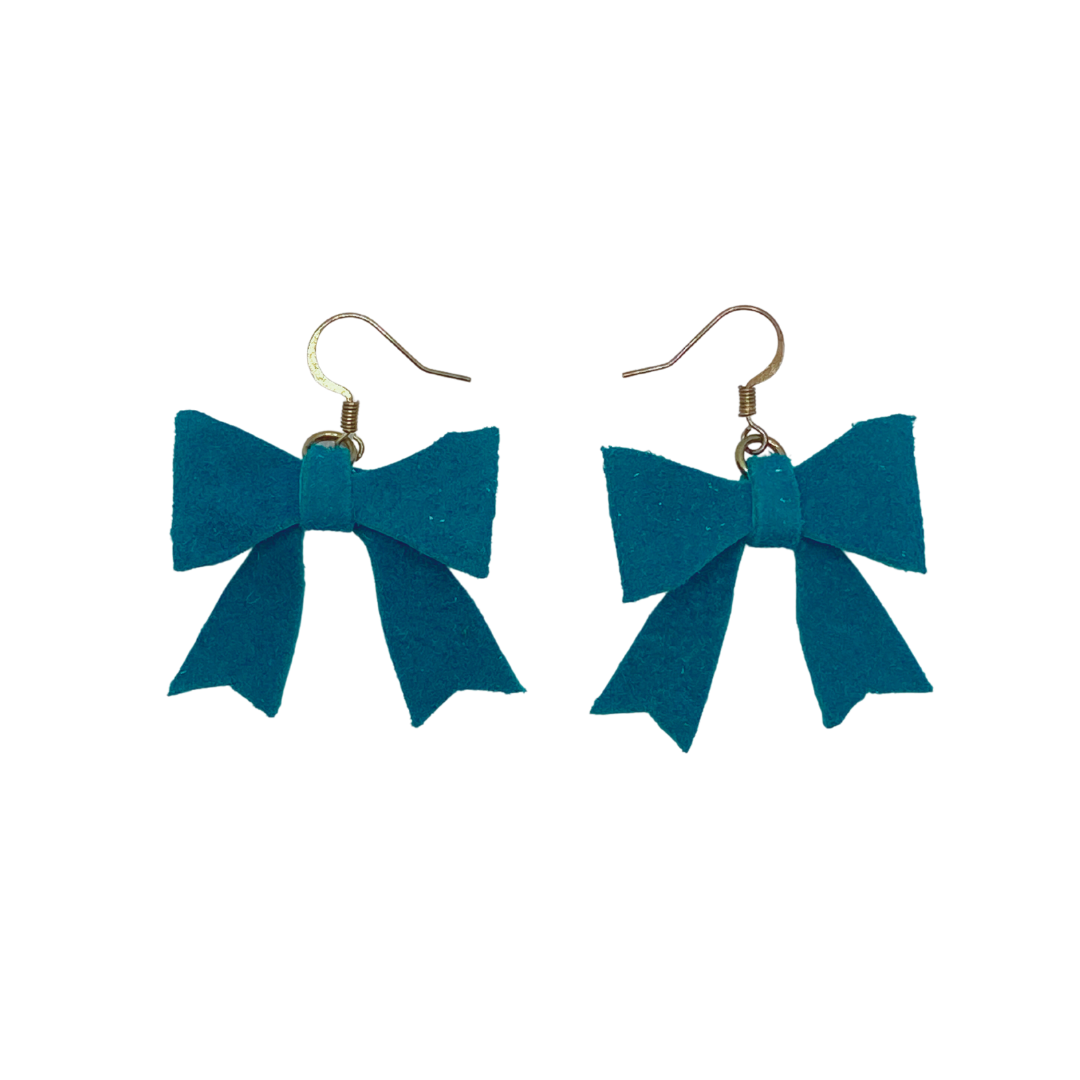 Dark Teal Leather Bow Earrings