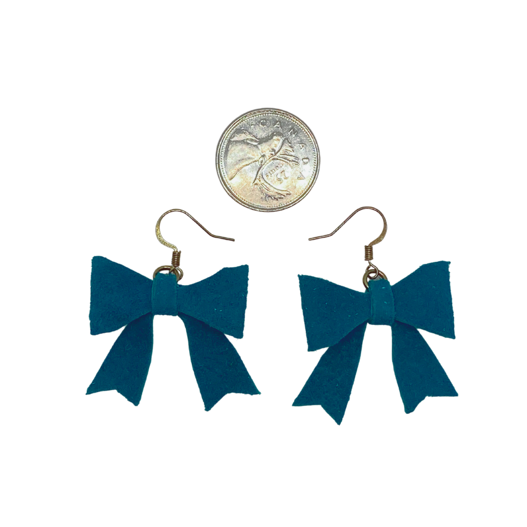 Dark Teal Leather Bow Earrings