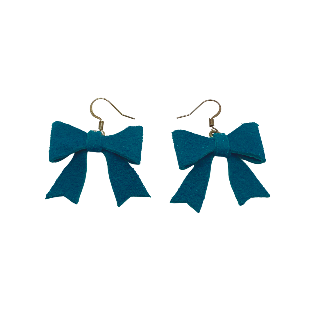 Dark Teal Leather Bow Earrings