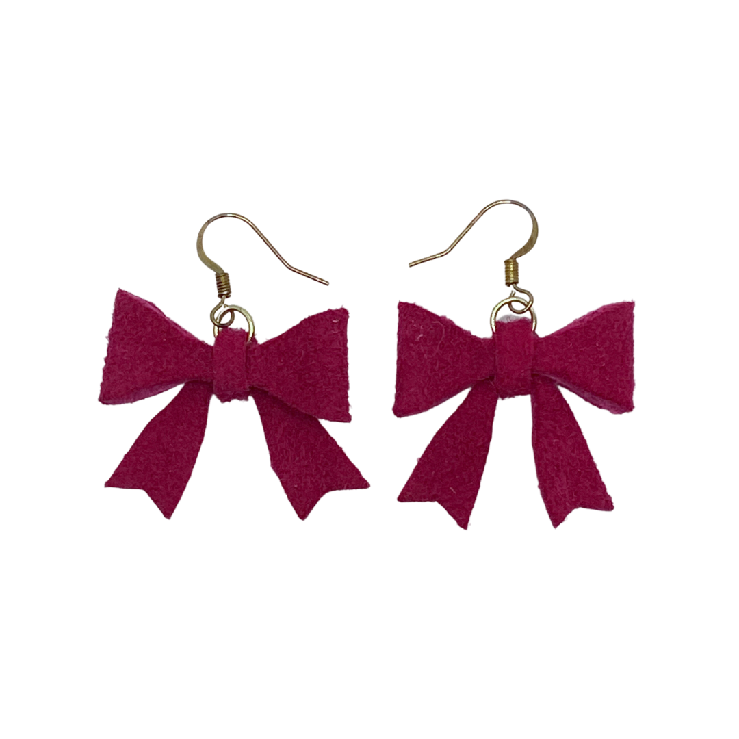 Magenta Leather Bow Earrings