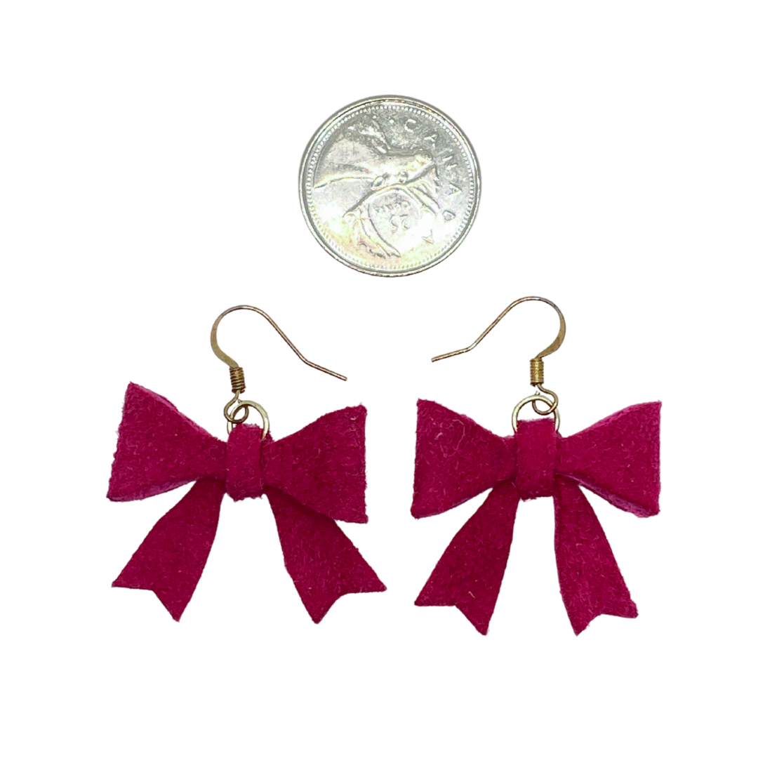 Magenta Leather Bow Earrings