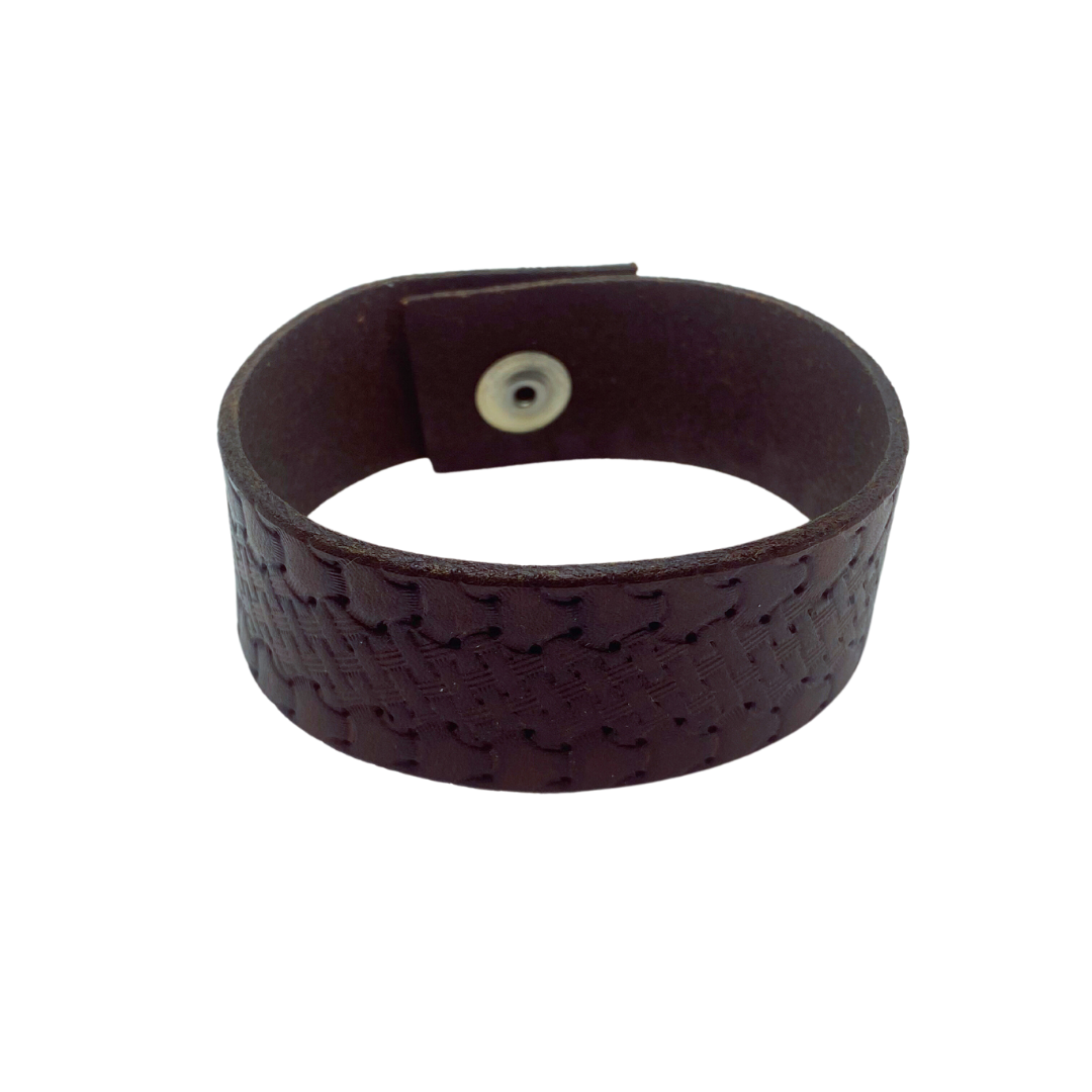 Dark Leather Multi-Weave Embossed Bracelet