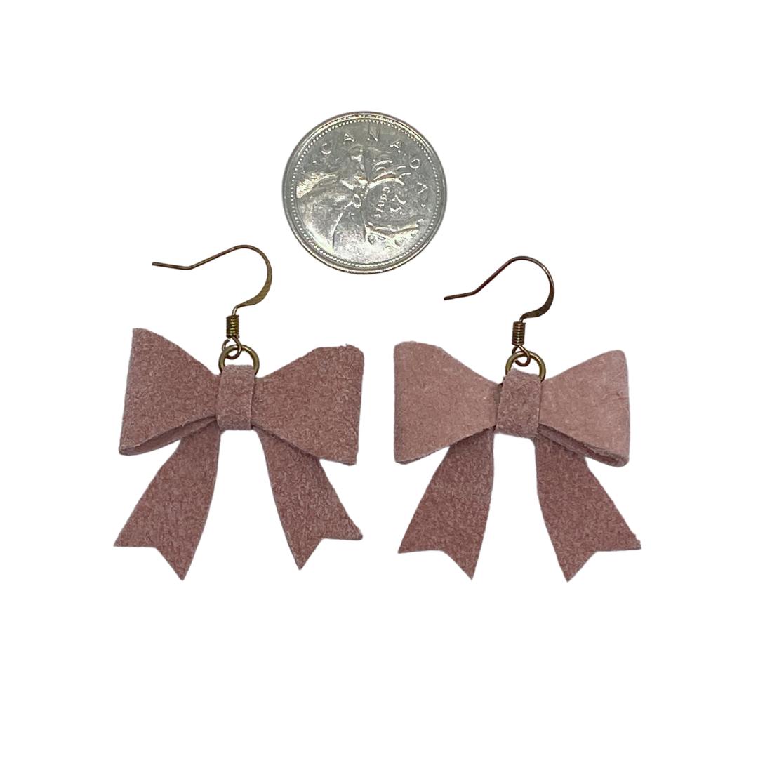 Dusty Rose Leather Bow Earrings