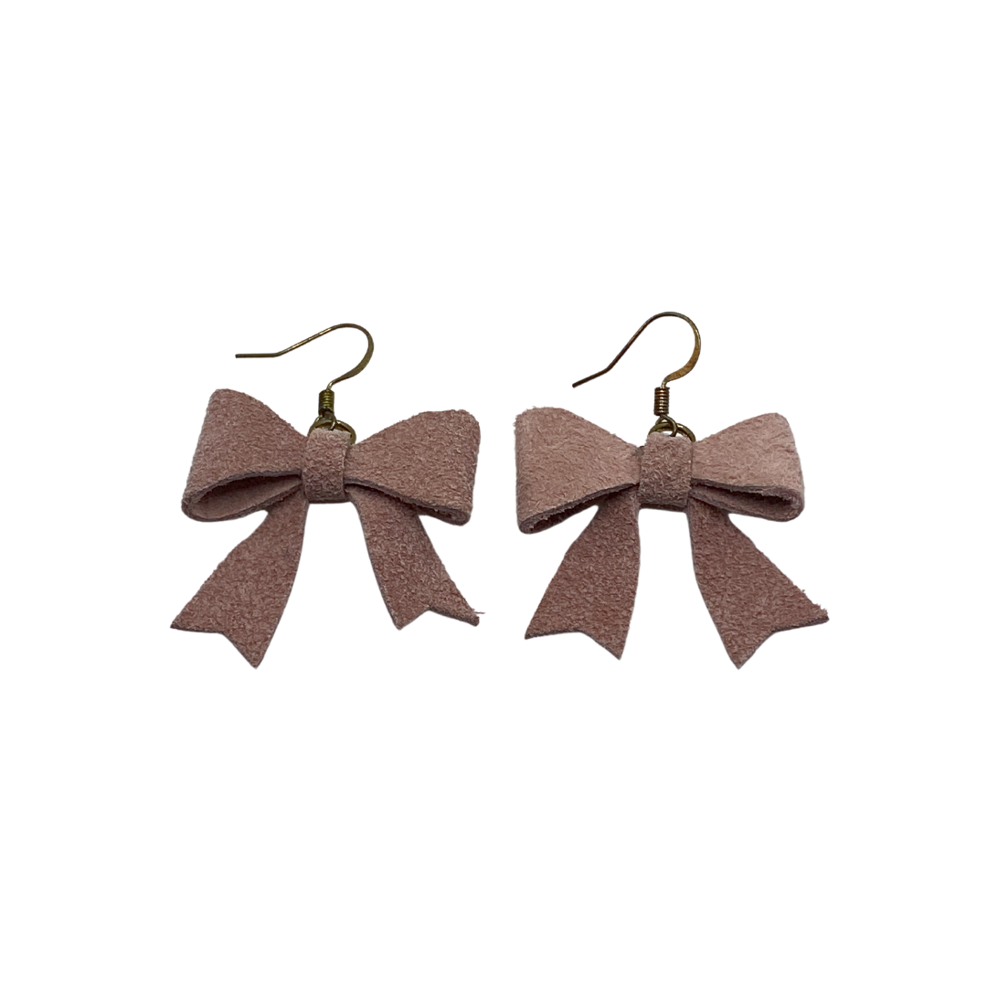 Dusty Rose Leather Bow Earrings