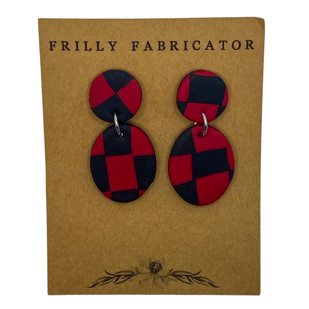 Red and Black Checkered Clay Earrings