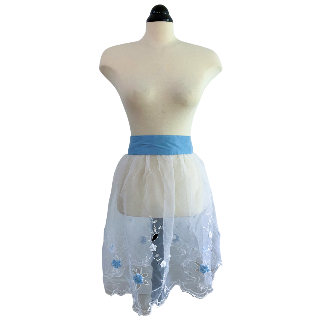 Blue Floral Lace Half Apron