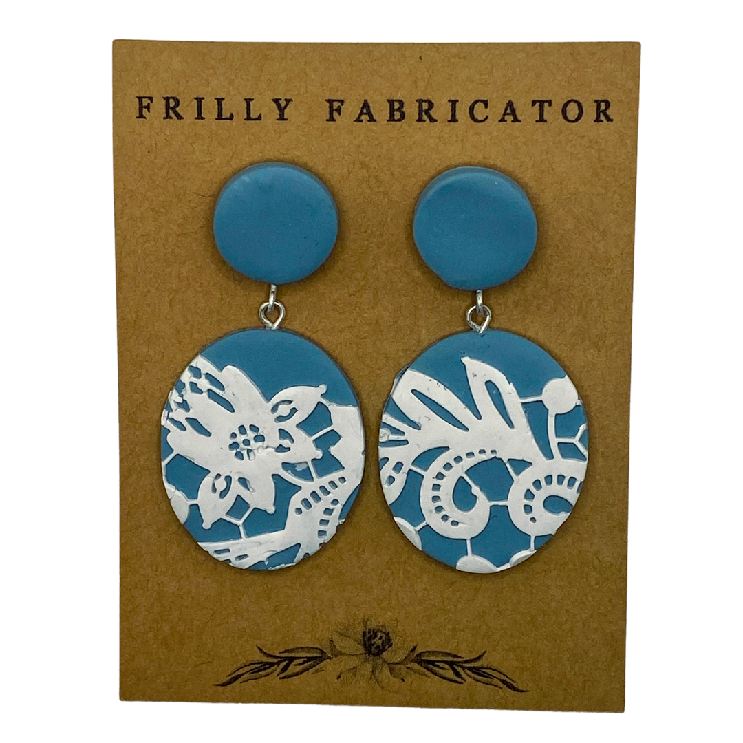 Lace on Cool Blue Clay Earrings