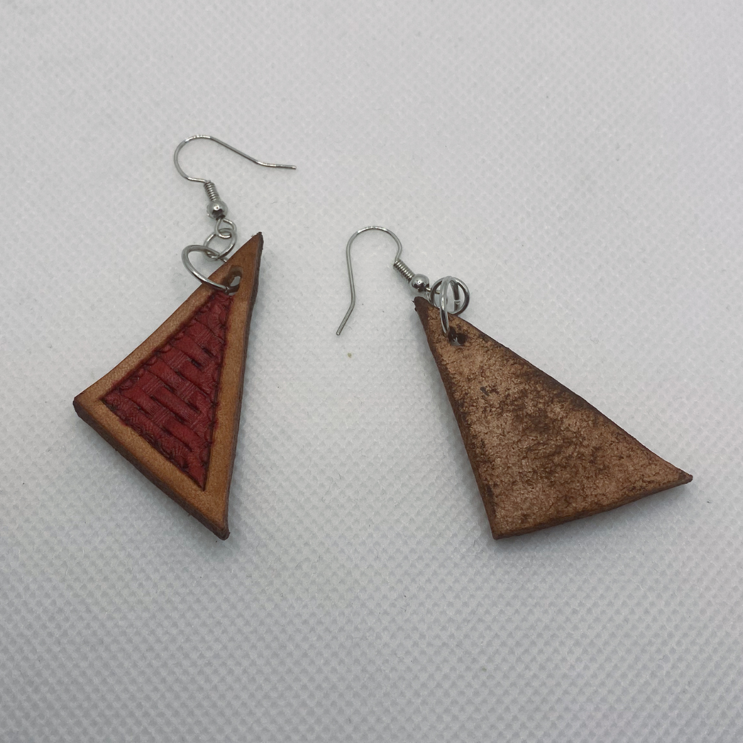 Red Triangle Leather Earrings
