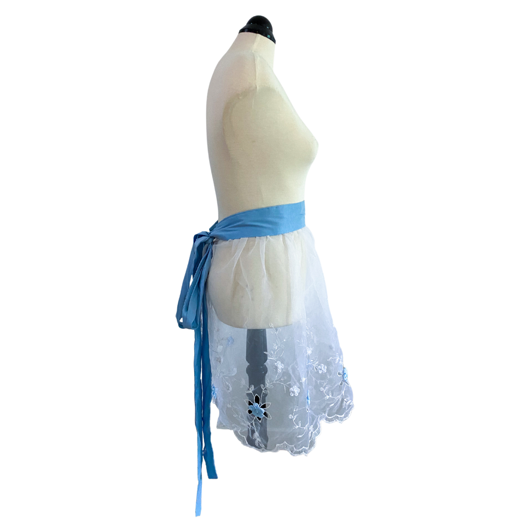 Blue Floral Lace Half Apron