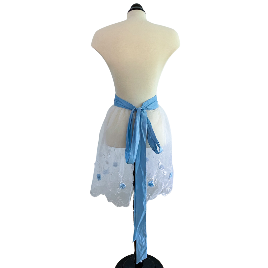 Blue Floral Lace Half Apron